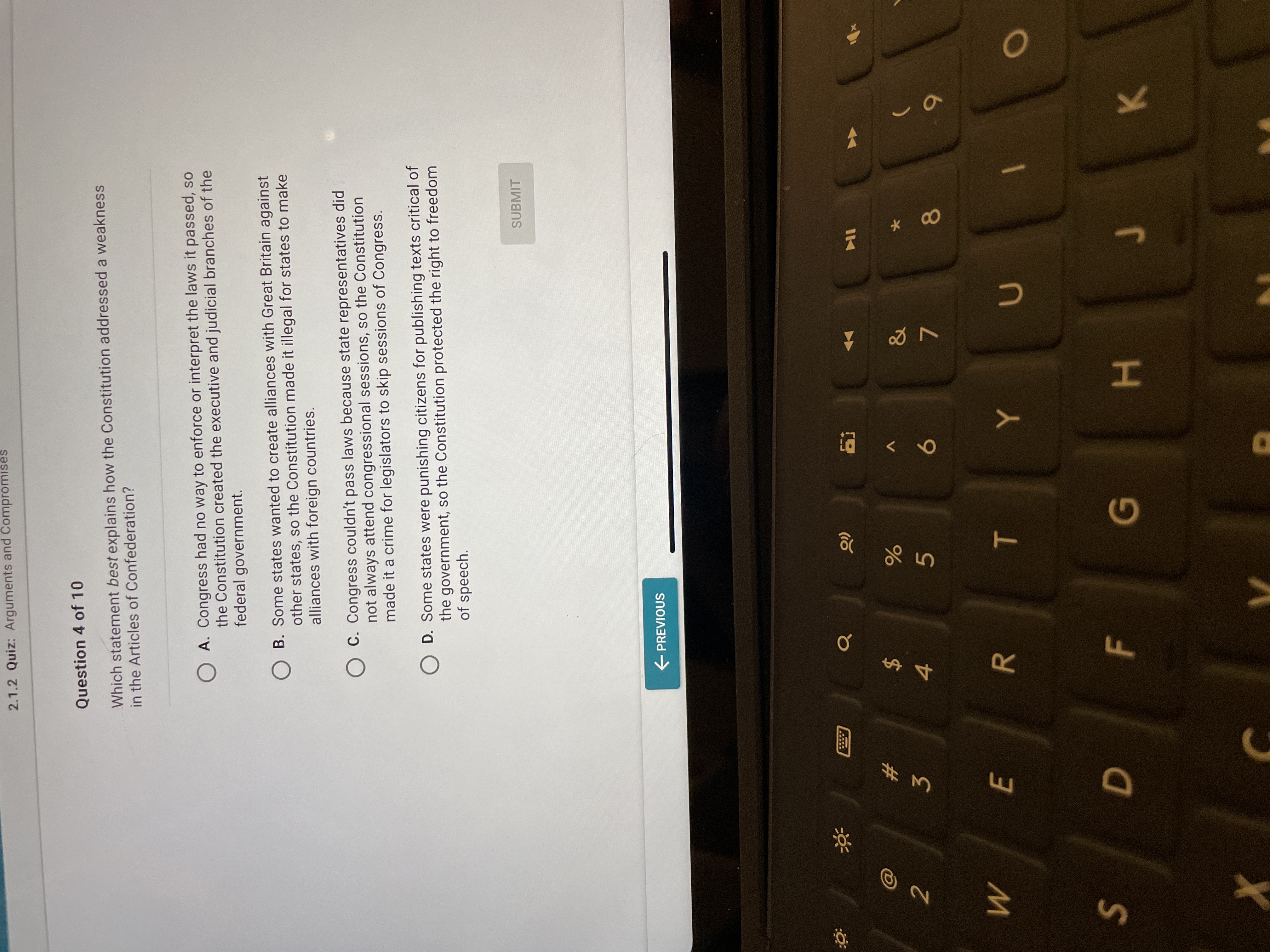 what's the answer 2.1.2 Quiz: Arguments and