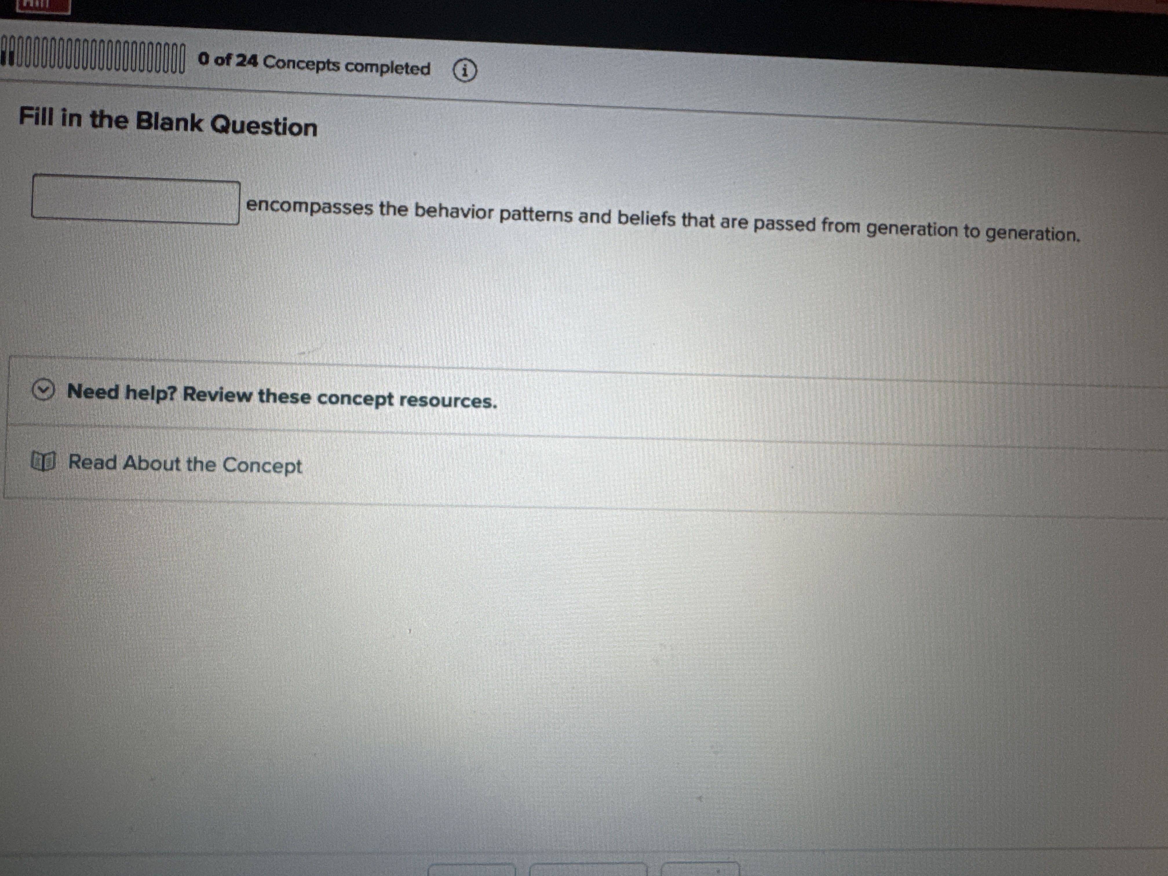 What's is the answer 0 of 24 Concepts completed