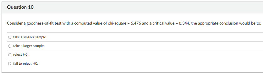 answer Question 10 Consider a goodness-of-fit