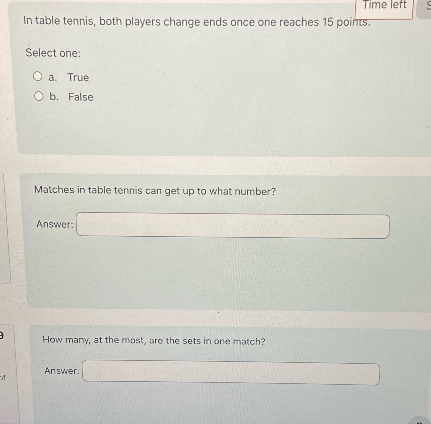 Time left In table tennis, both players change