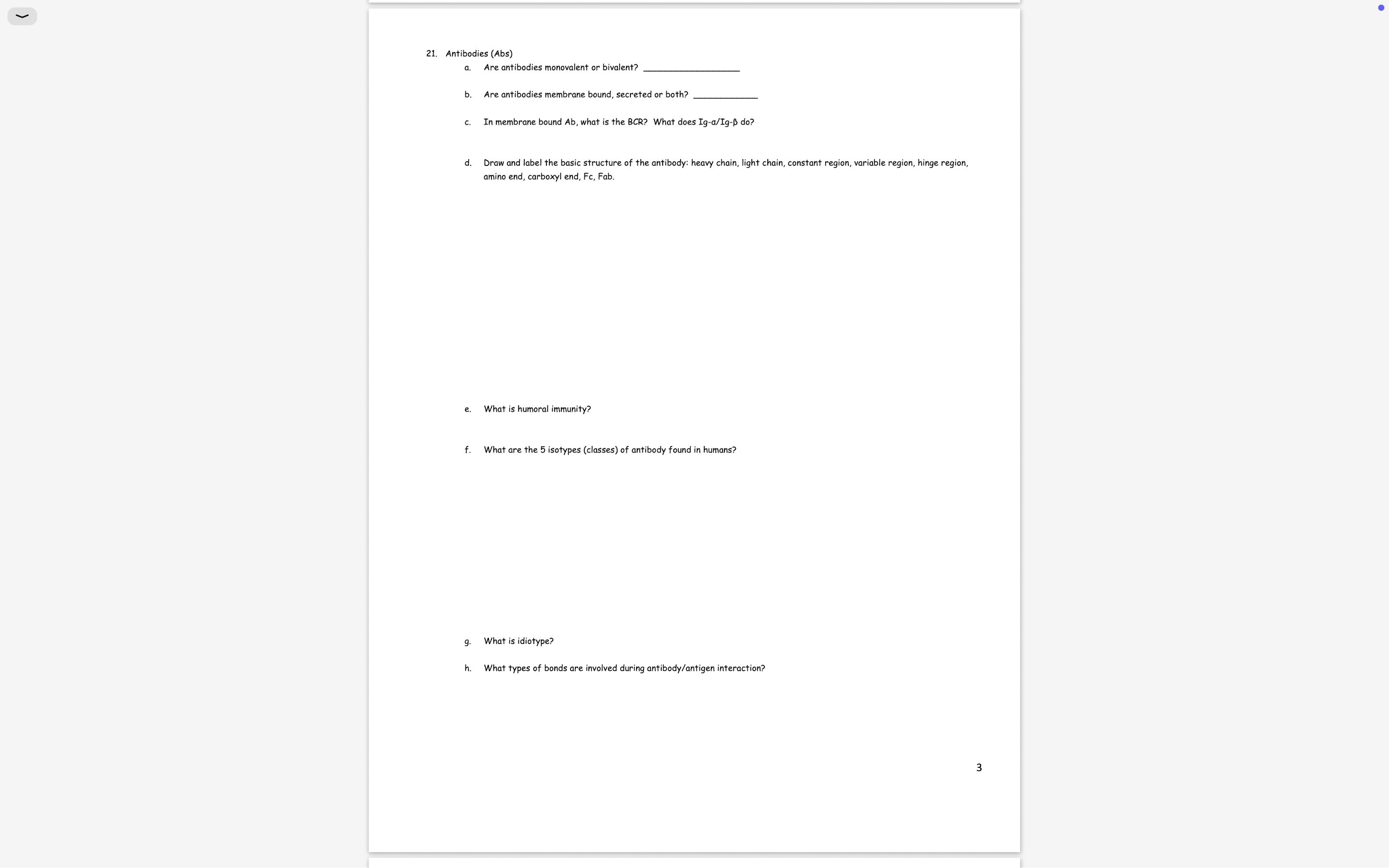 Immunology Worksheet for Unit 1 Print this