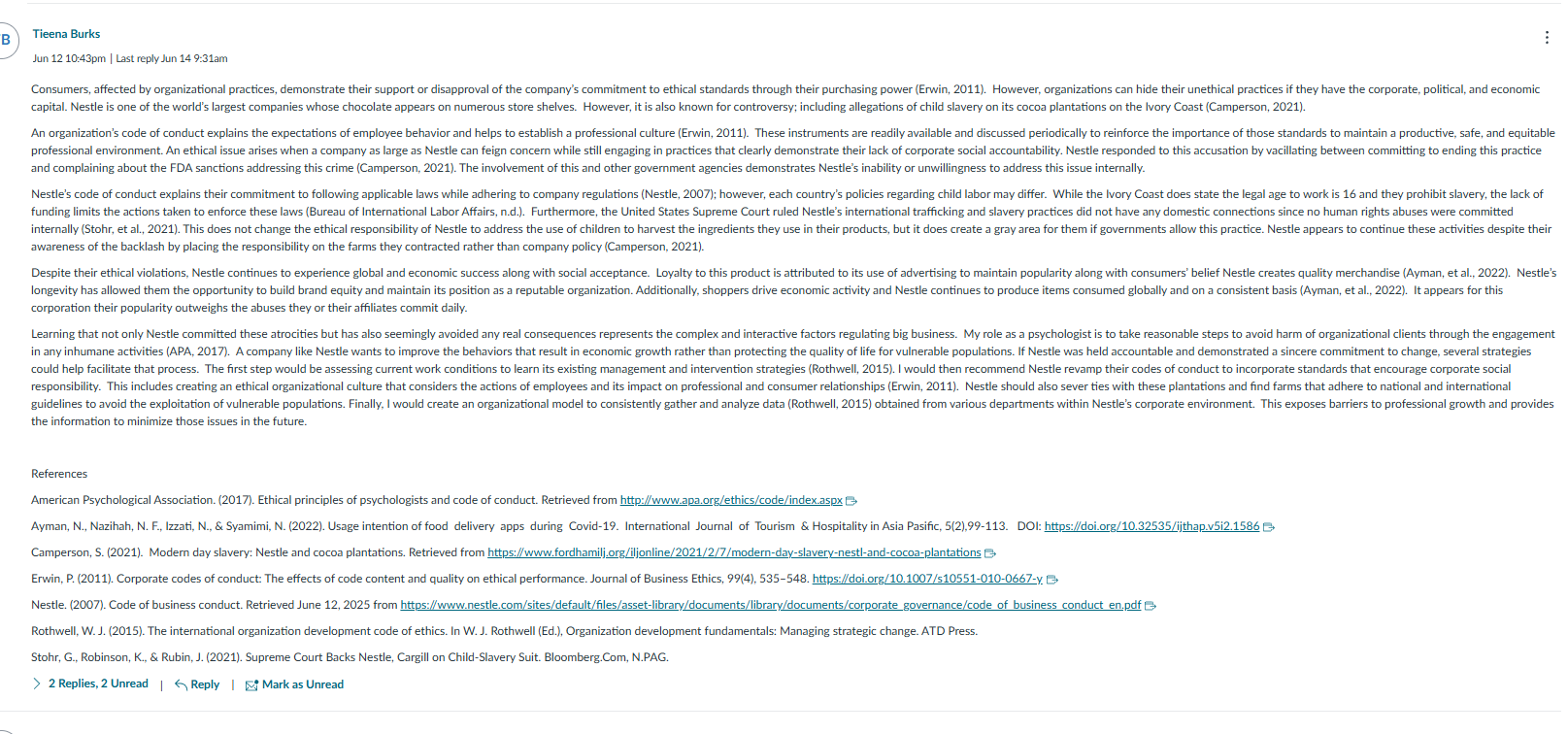 write an in-depth response to my classmates