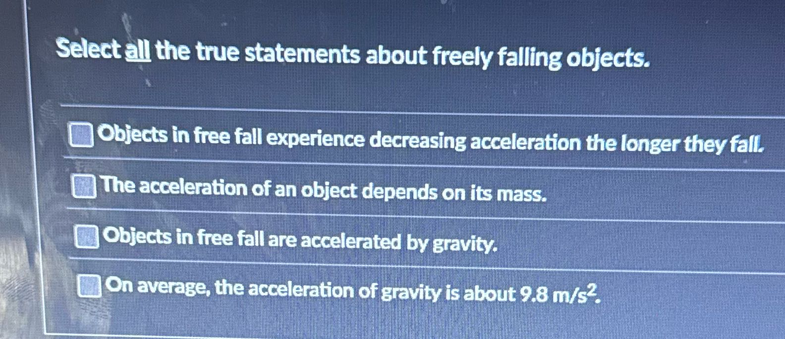 Select all the true statements about freely