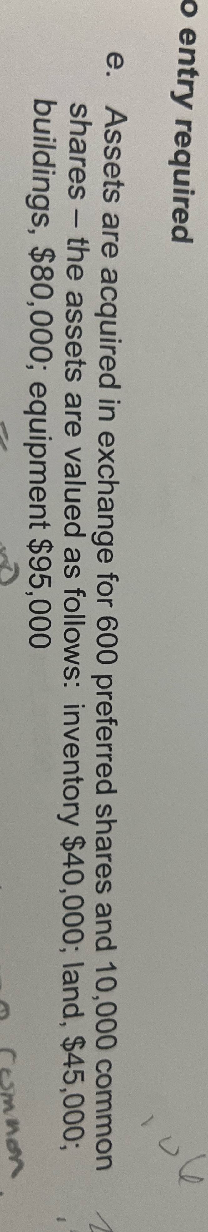 o entry required e. Assets are acquired in