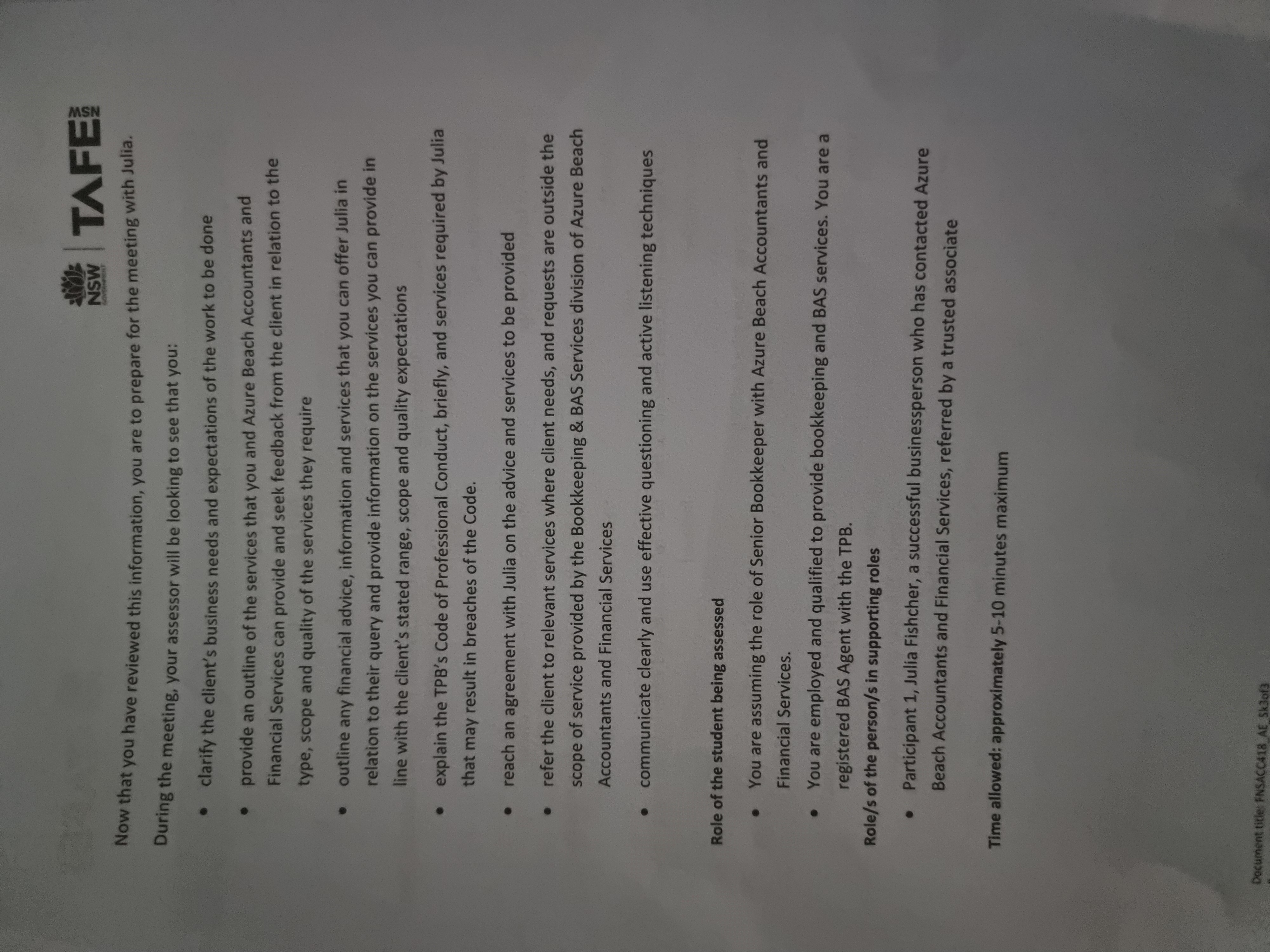 I need help writing a script please ? NSW TAFE: