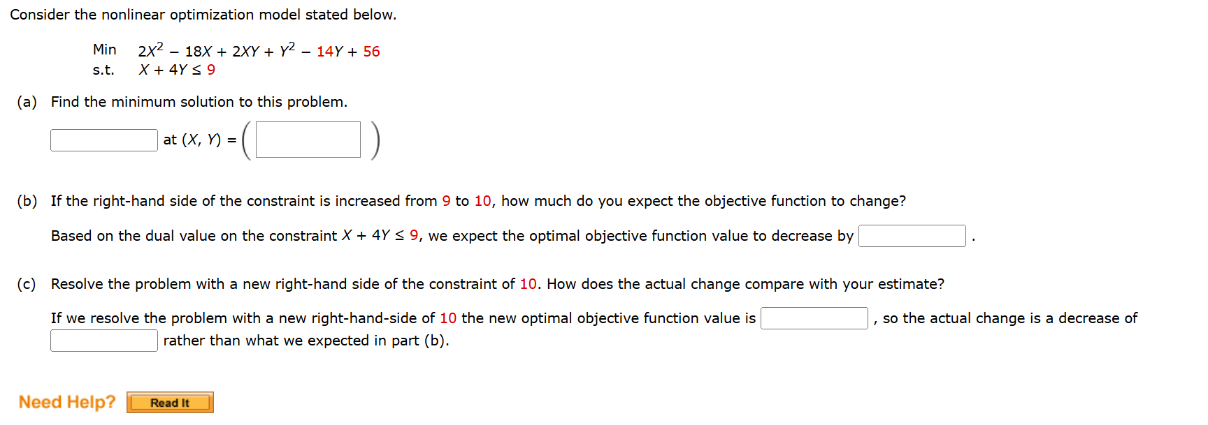 Consider the nonlinear optimization model stated