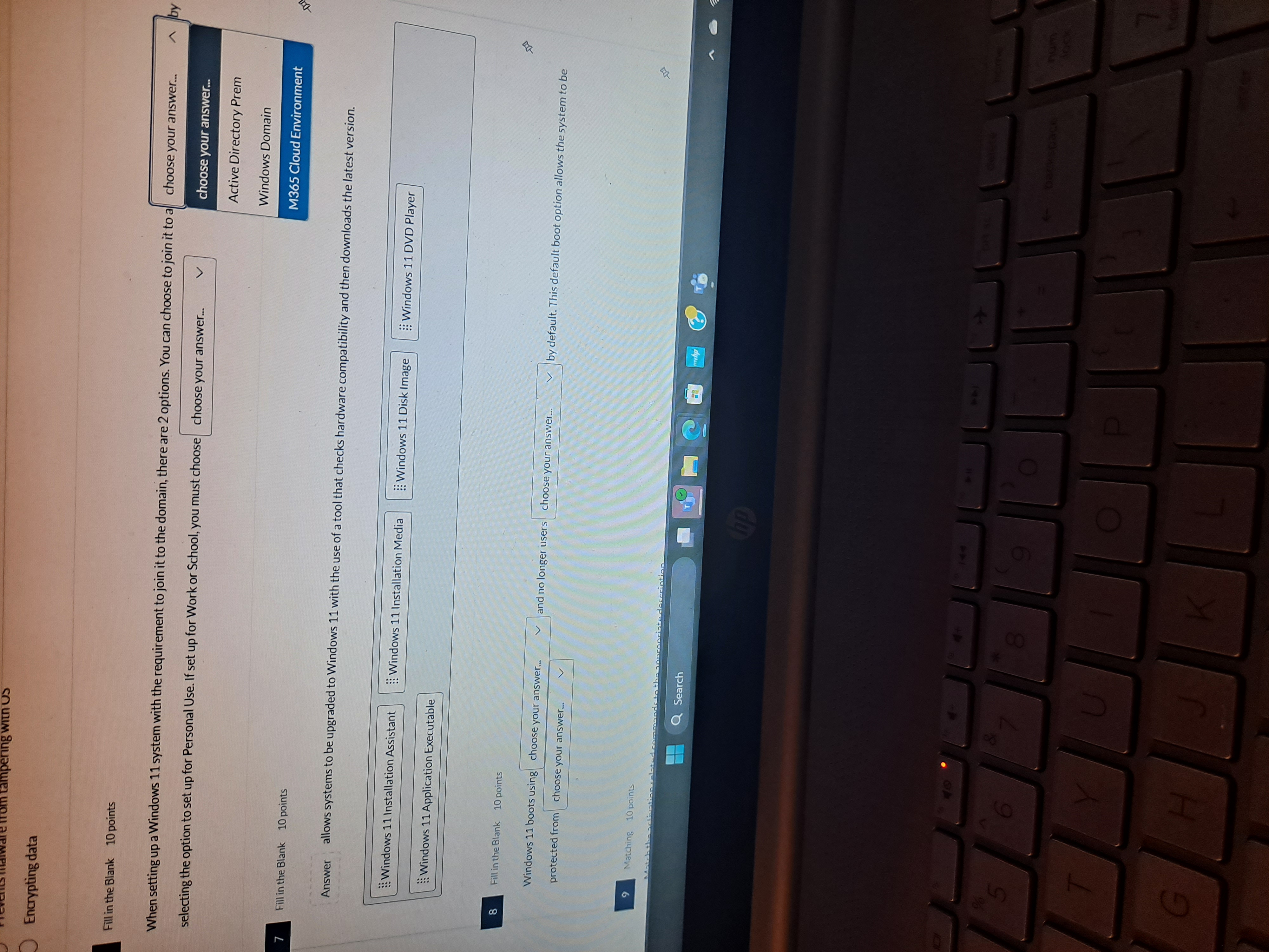 Correct answer for 6 Encrypting data Fill in the