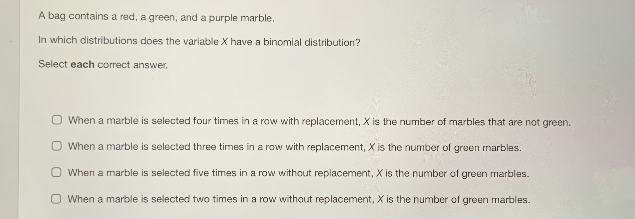 Answer A bag contains a red, a green, and a