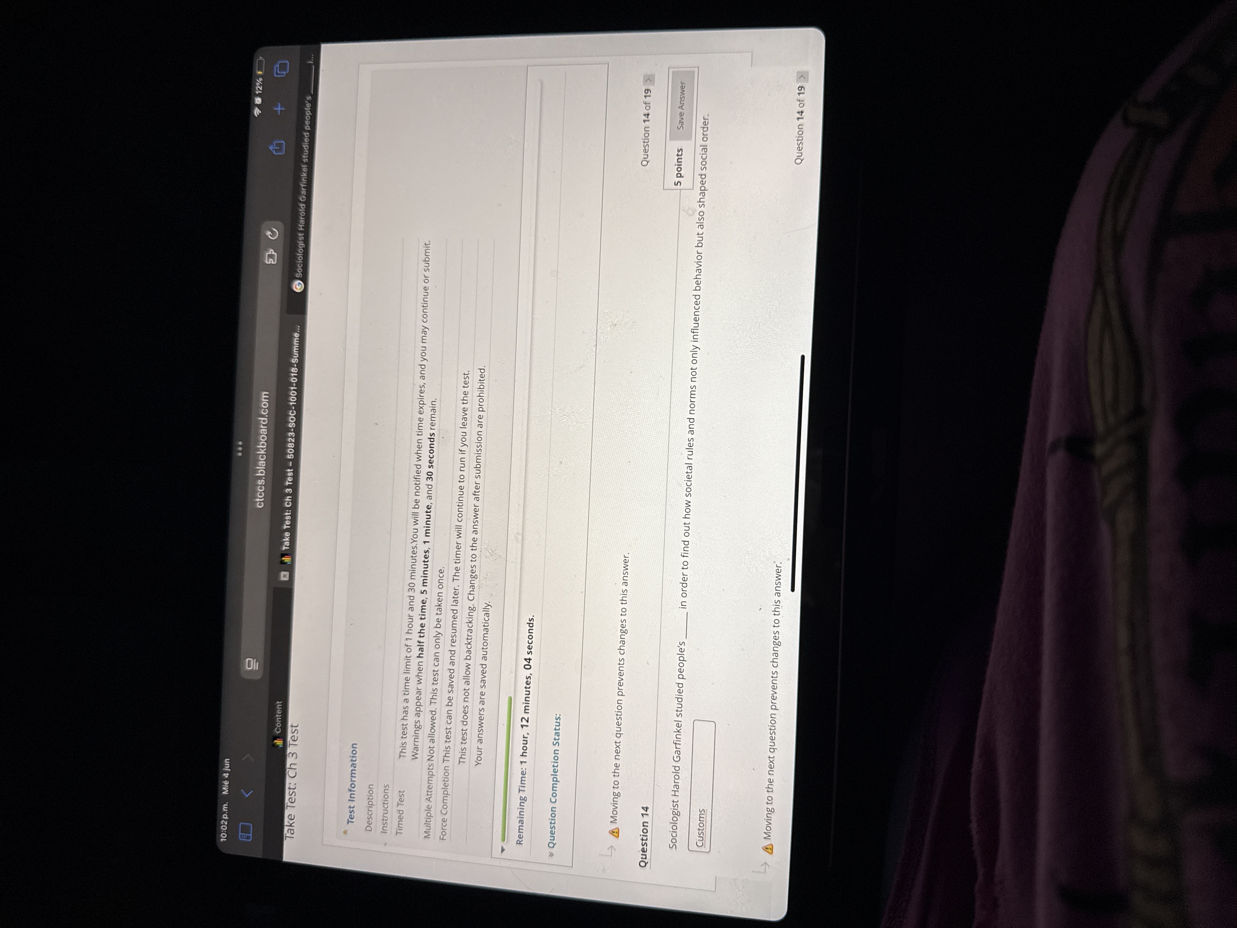 J 10:02 p.m. Mie 4 jun 12% ctccs.blackboard.com