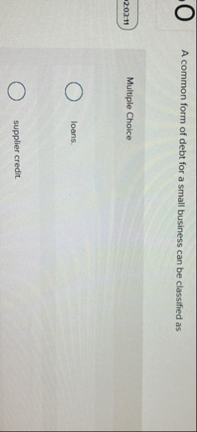 0 A common form of debt for a small business can