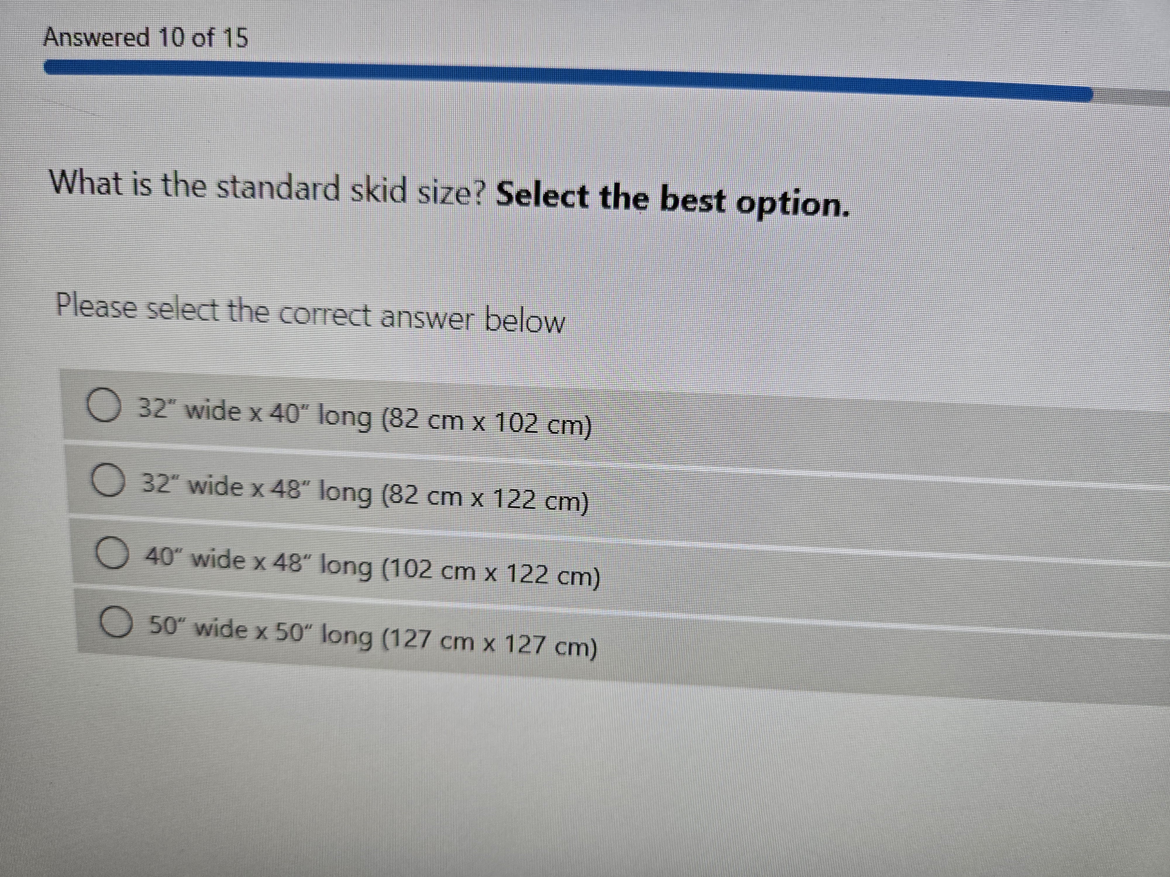 answer Answered 10 of 15 What is the standard