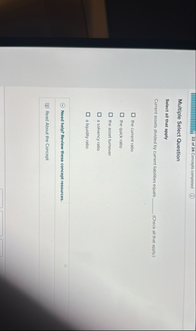 2 2 of 2 4 Concepts completed Multiple Select