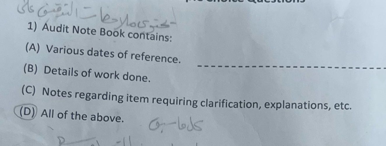 ?? ????? 1) Audit Note Book contains: (A) Various