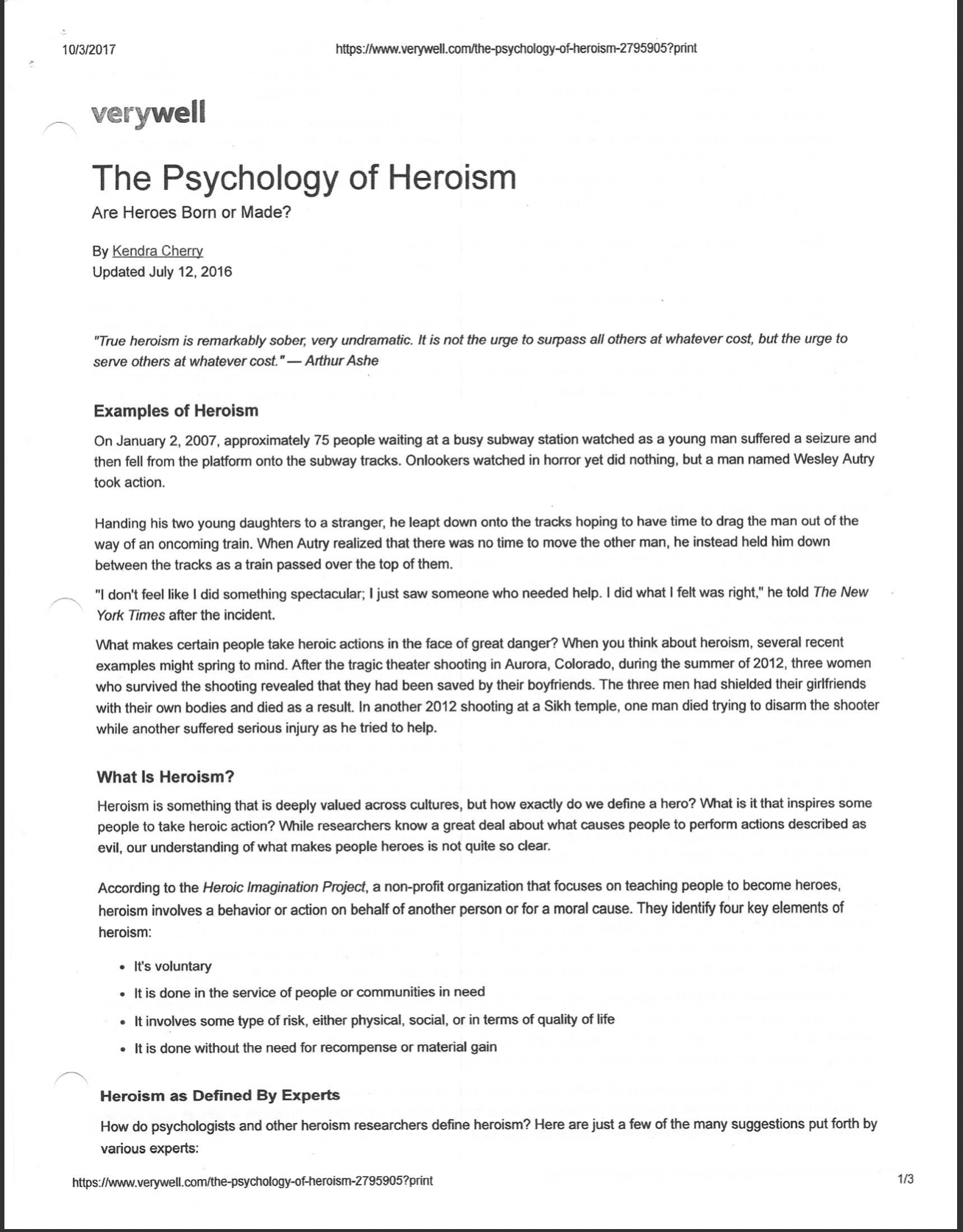 Read the attached article and create a one