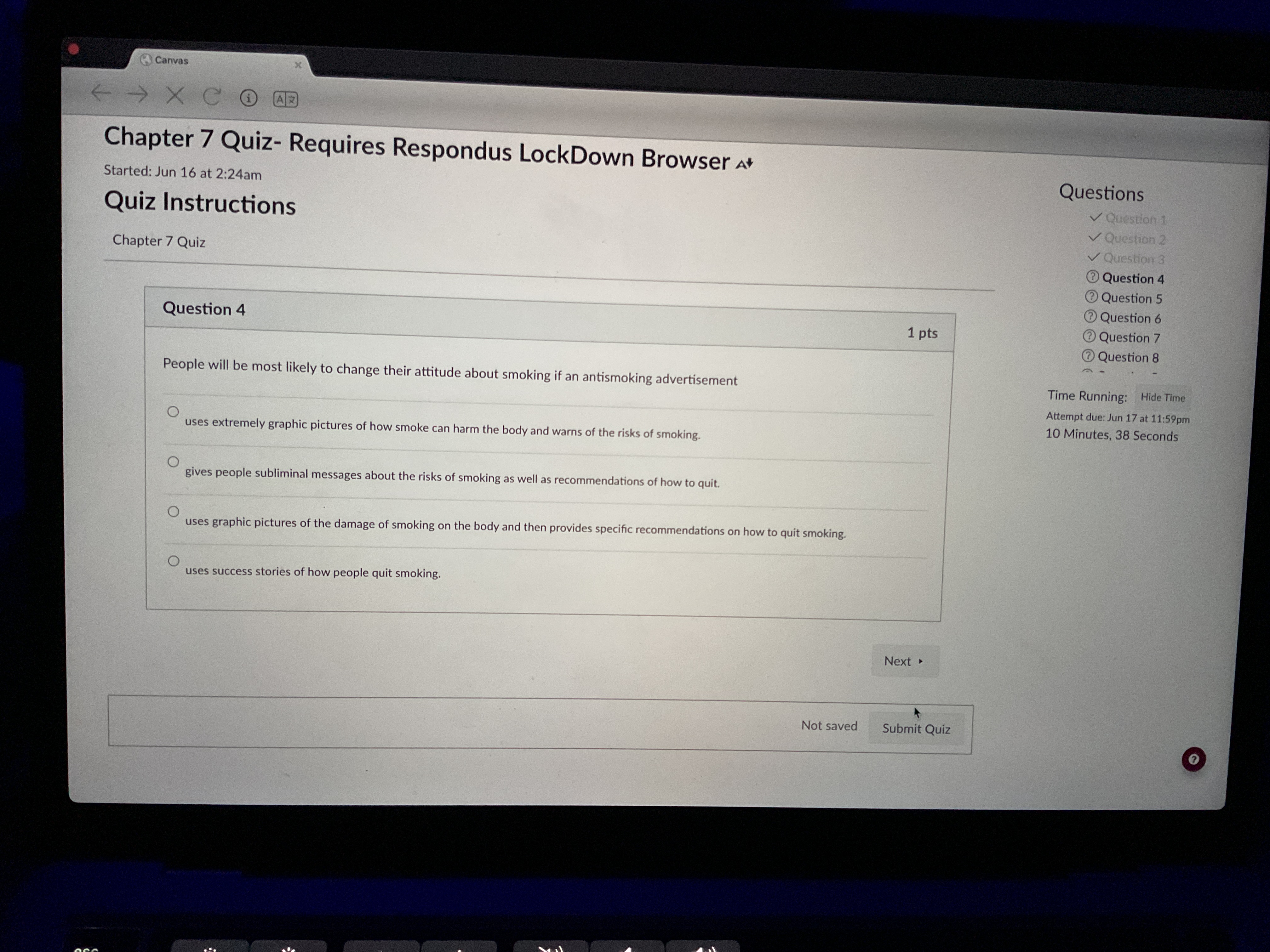 answer ) Canvas Pr ROS6@ Chapter 7 Quiz- Requires