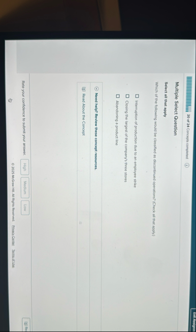 2 0 of 2 4 Concepts completed Multiple Select