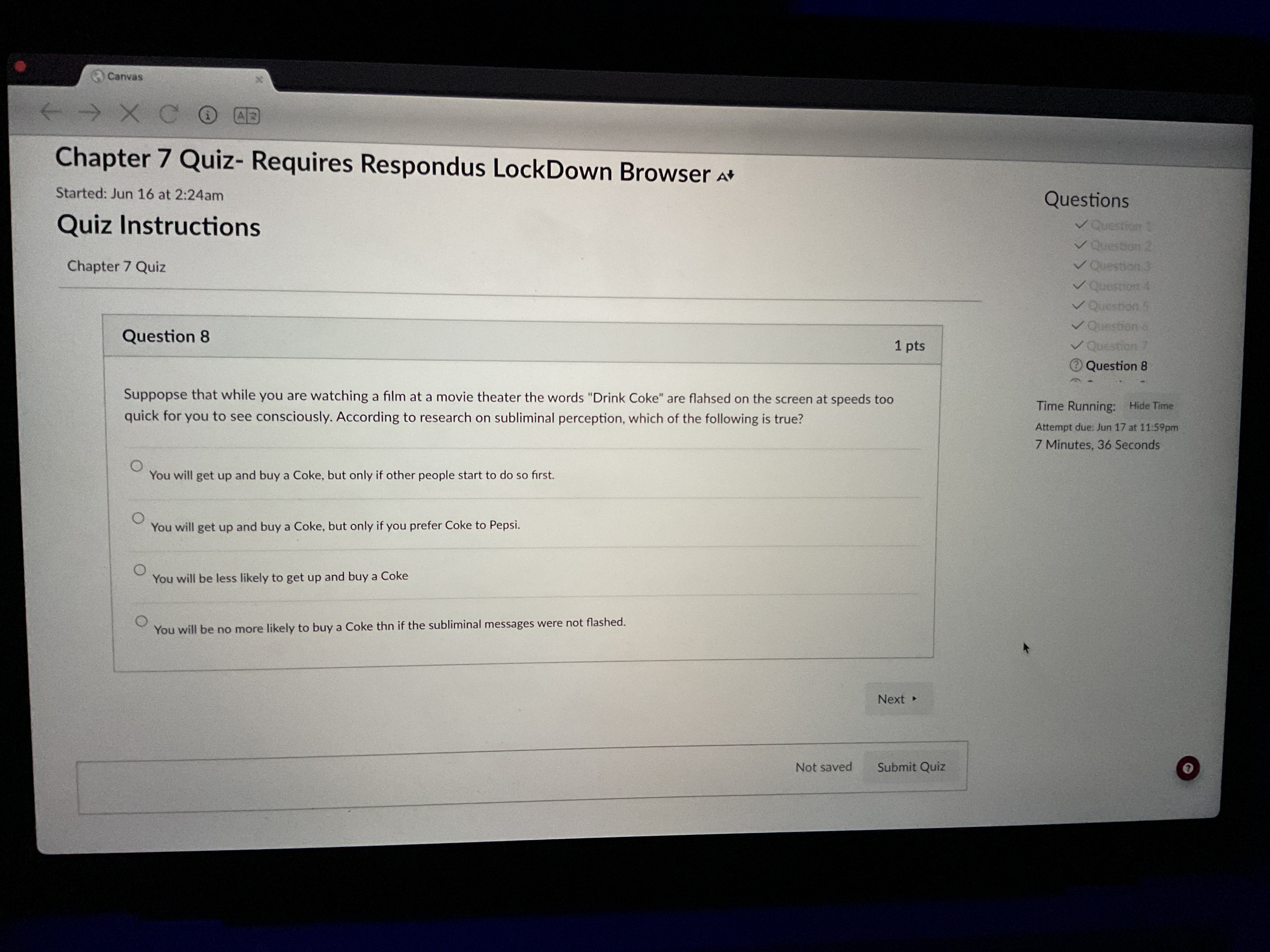 answer Canvas Chapter 7 Quiz- Requires Respondus