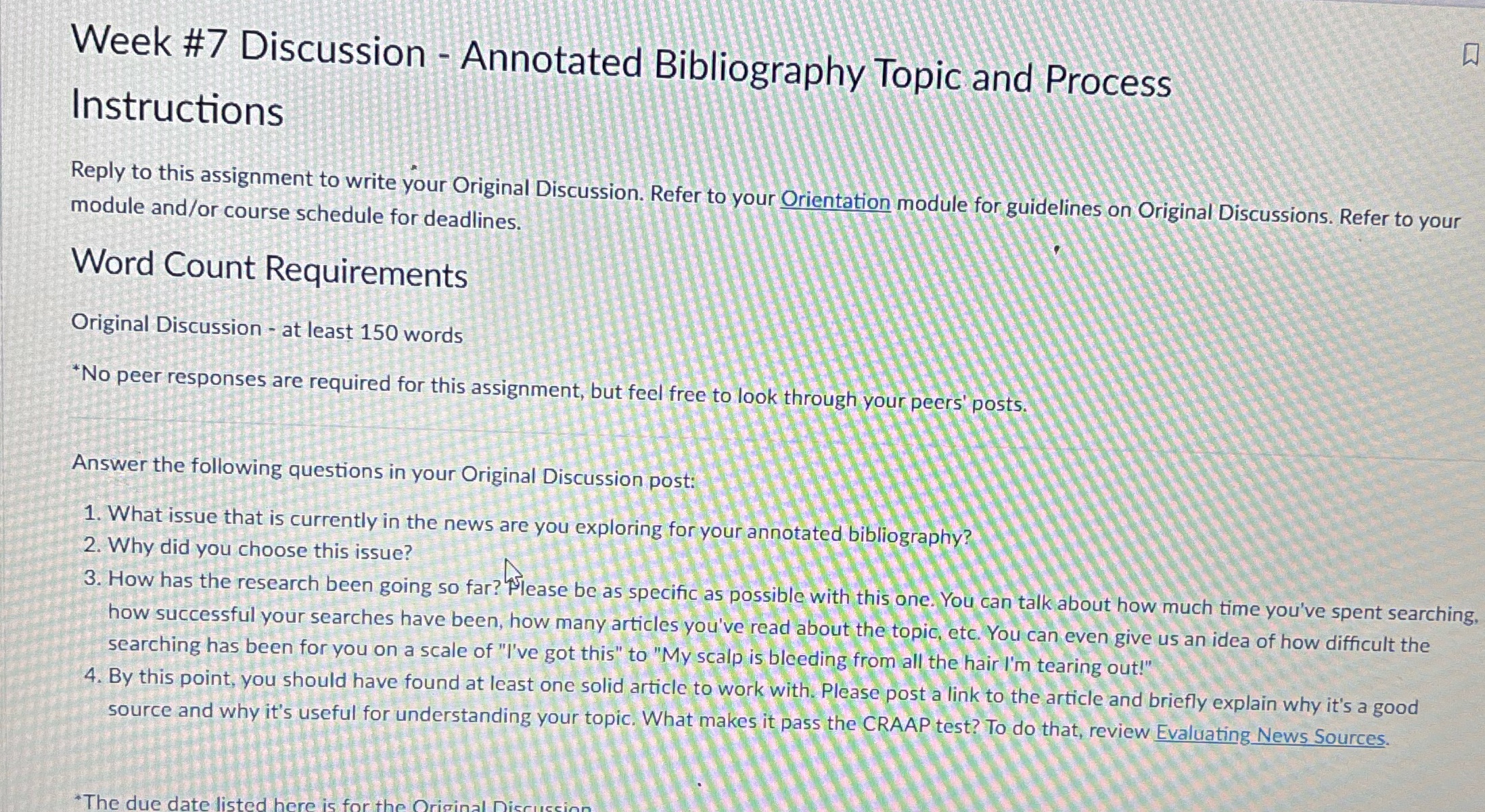 Week #7 Discussion - Annotated Bibliography Topic