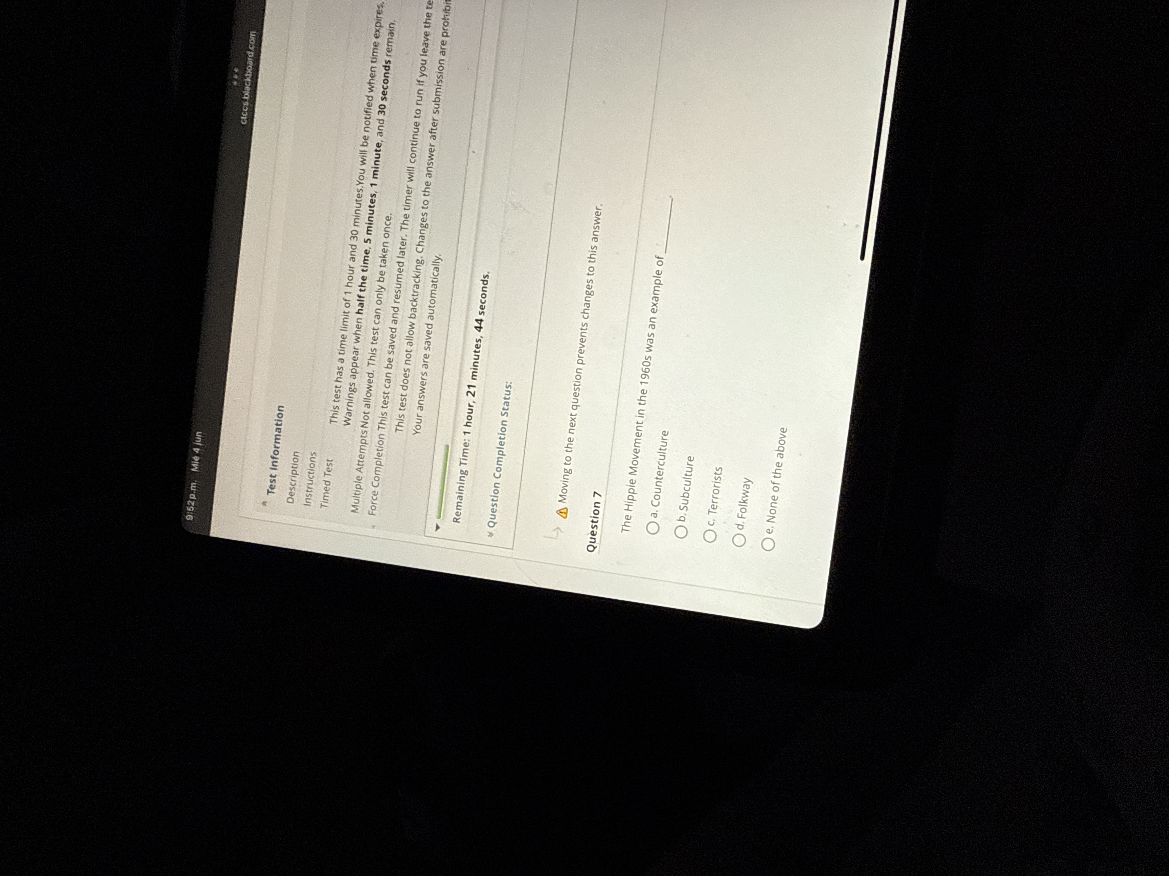 M 9:52 p.m. Mie 4 jun ciccs.blackboard.com ^ Test