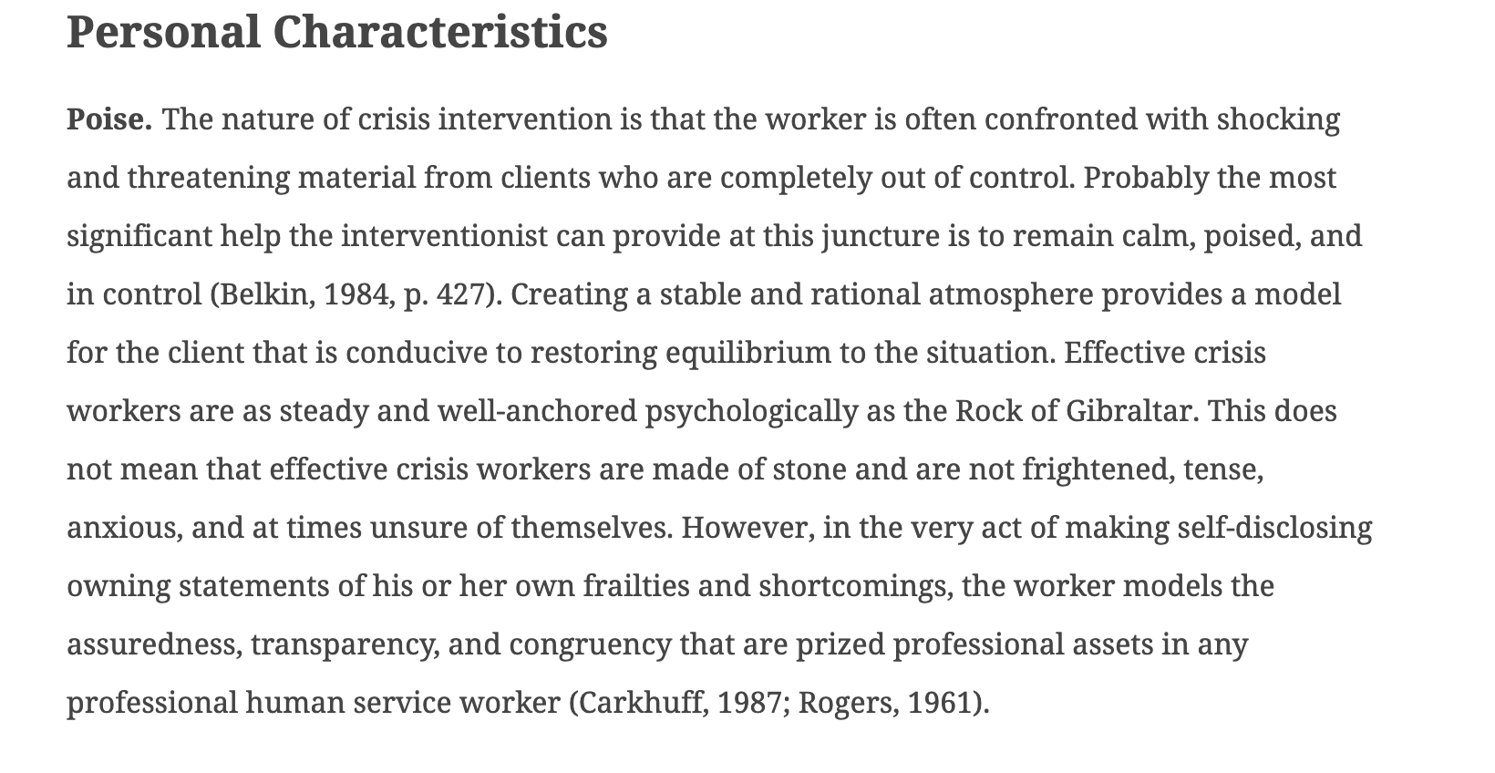 Personal Characteristics Poise. The nature of