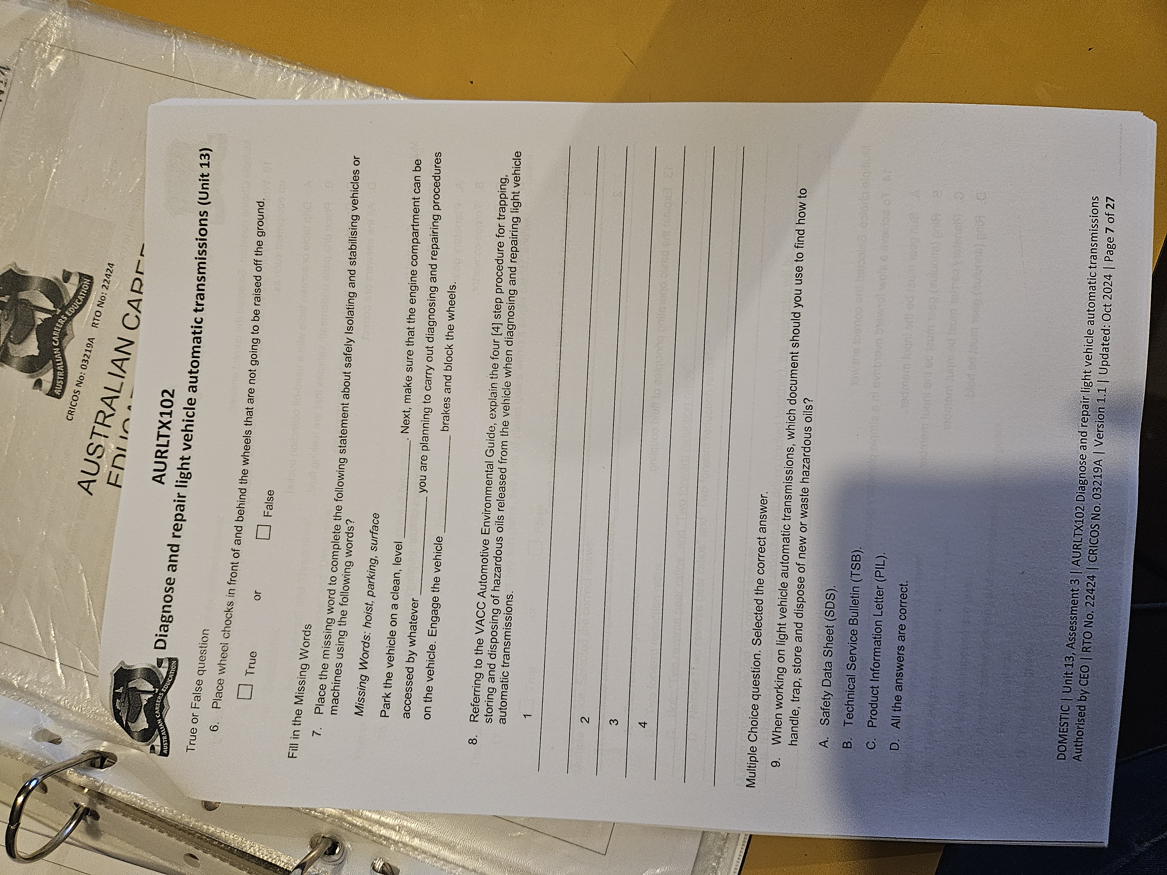 How do I answer these questions? AUSTRALIAN