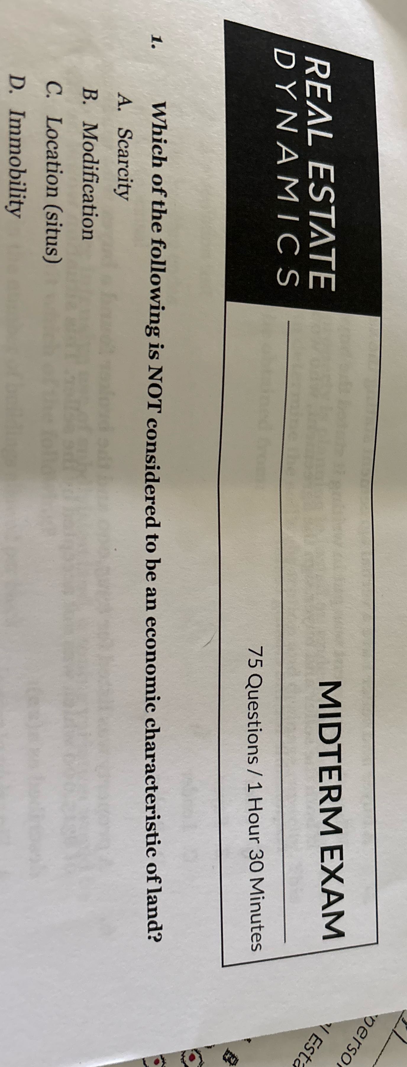 What is the answer? perso REAL ESTATE MIDTERM