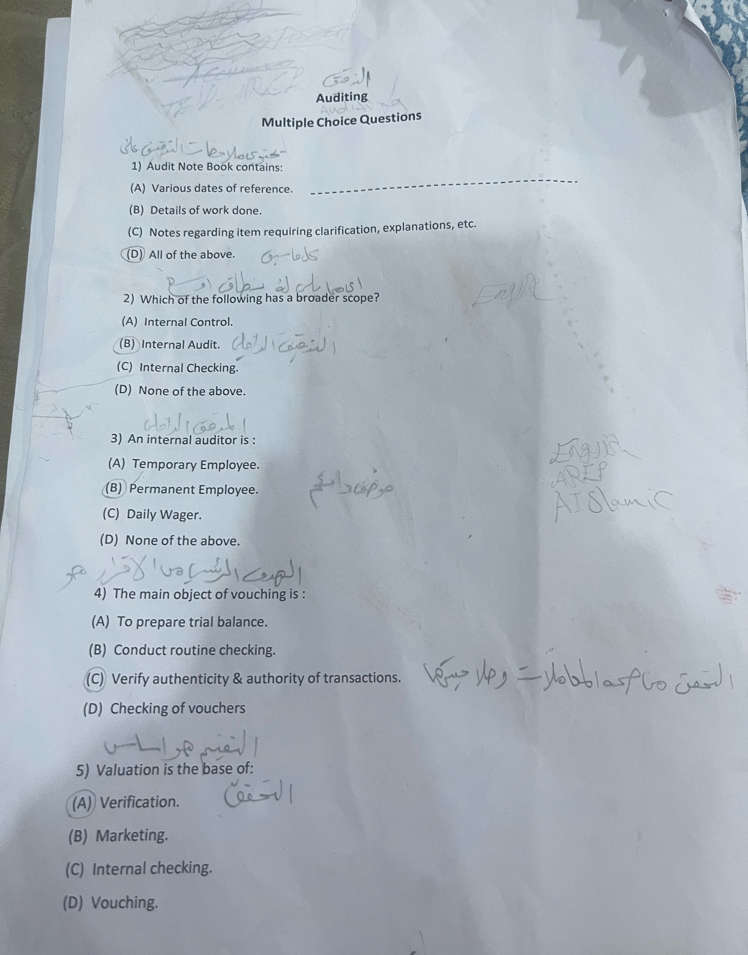 ?? ????? Auditing Multiple Choice Questions 1)