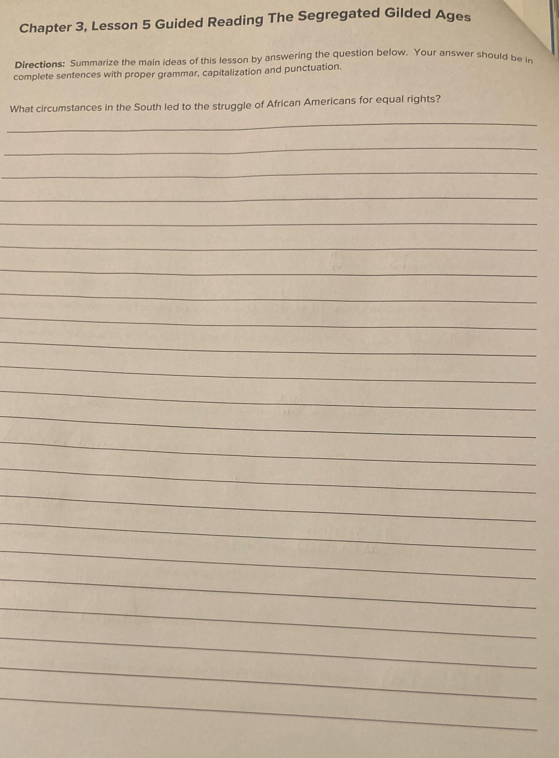 Chapter 3, Lesson 5 Guided Reading The Segregated