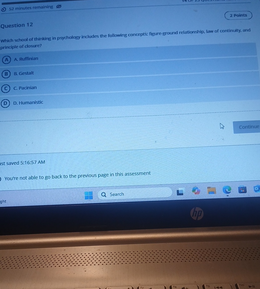 52 minutes remaining @ Question 12 2 Points Which