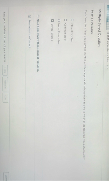 1 2 or 2 4 Concepts completed Multiple Select