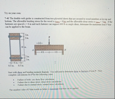 Try ce your own: 7 - 4 1 The double - web girder