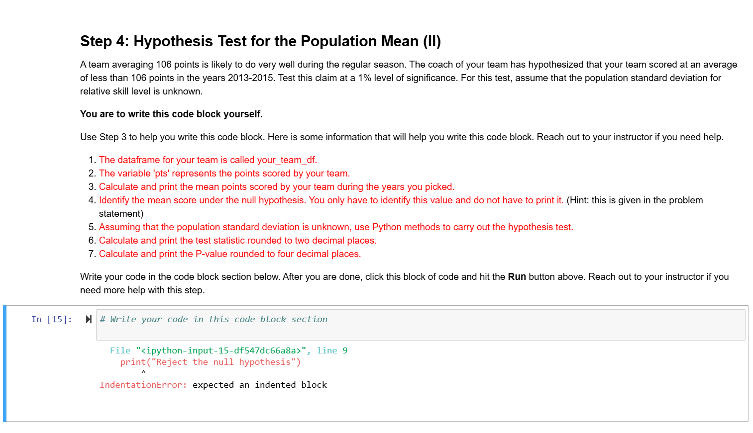 Need a script Step 4: Hypothesis Test for the