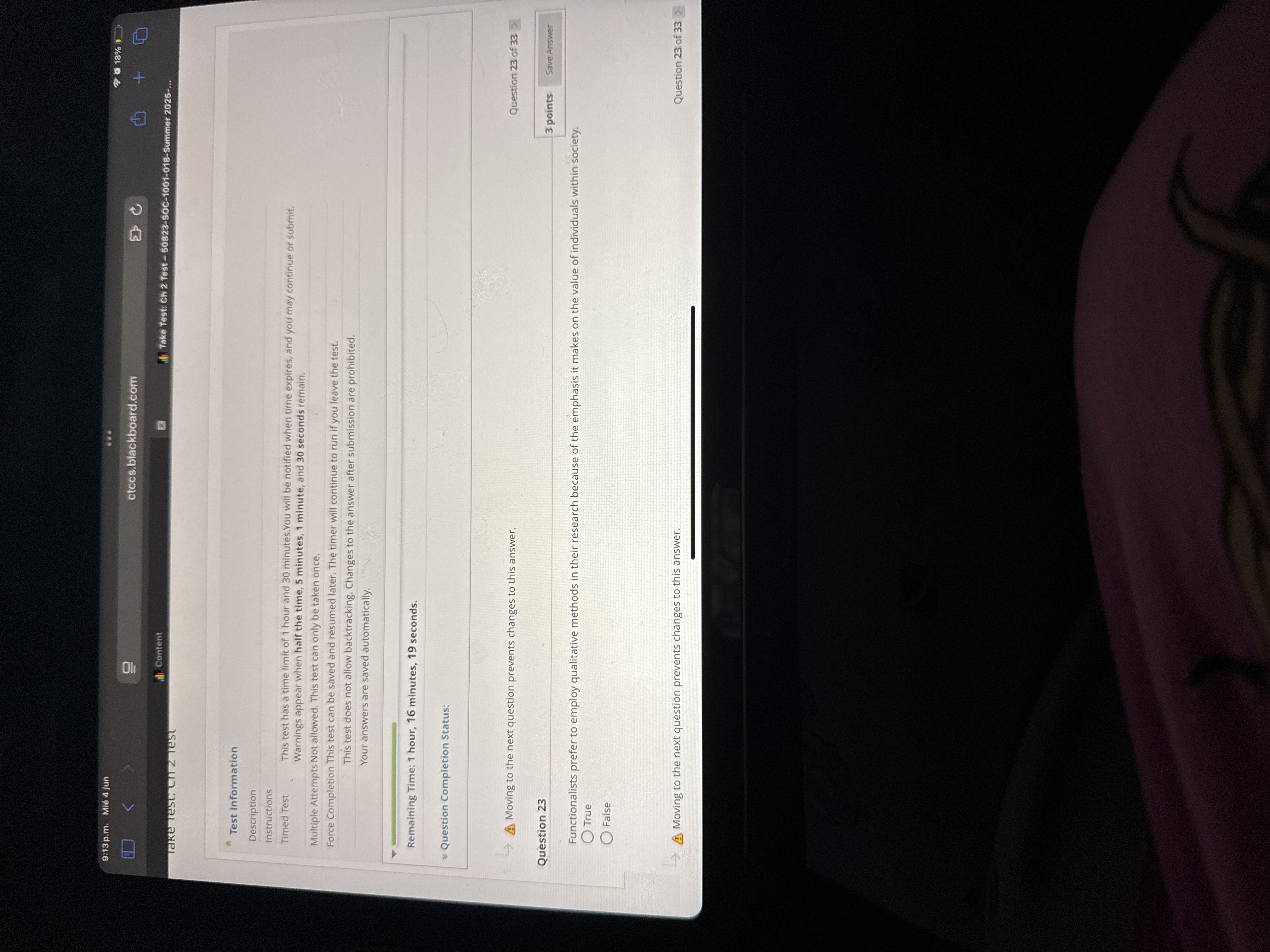 N 9:13 p.m. Mie 4 jun 18% ctccs.blackboard.com ih