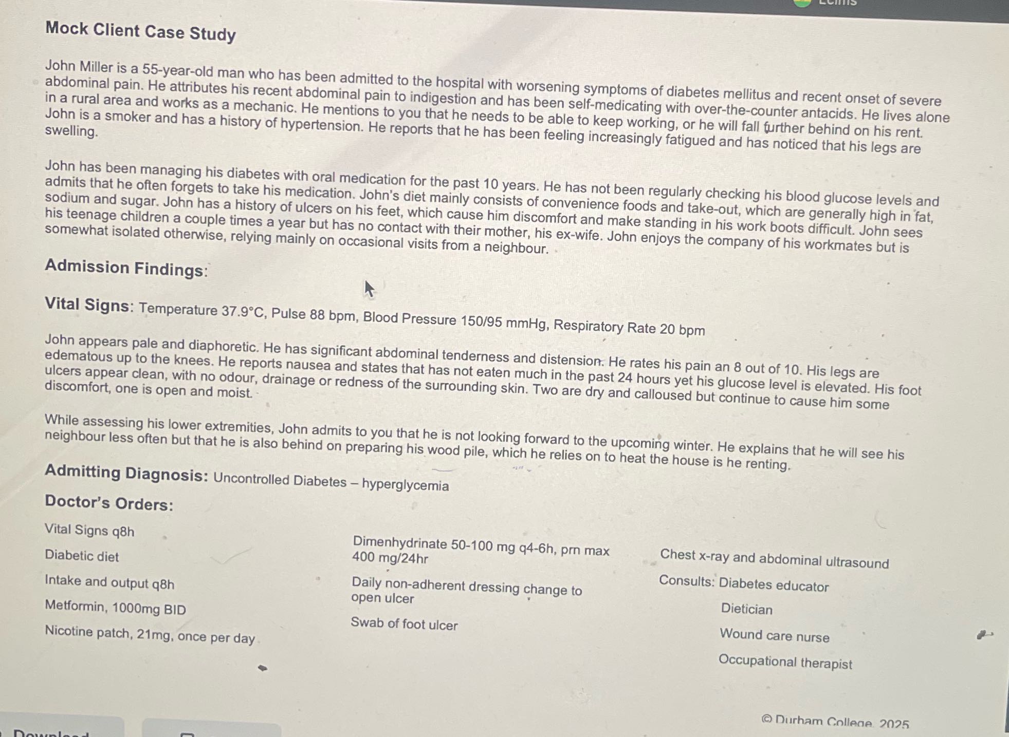 Mock Client Case Study John Miller is a