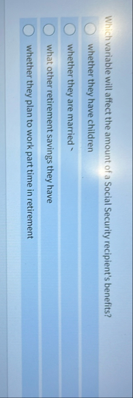 Which variable will affect the amount of a Social