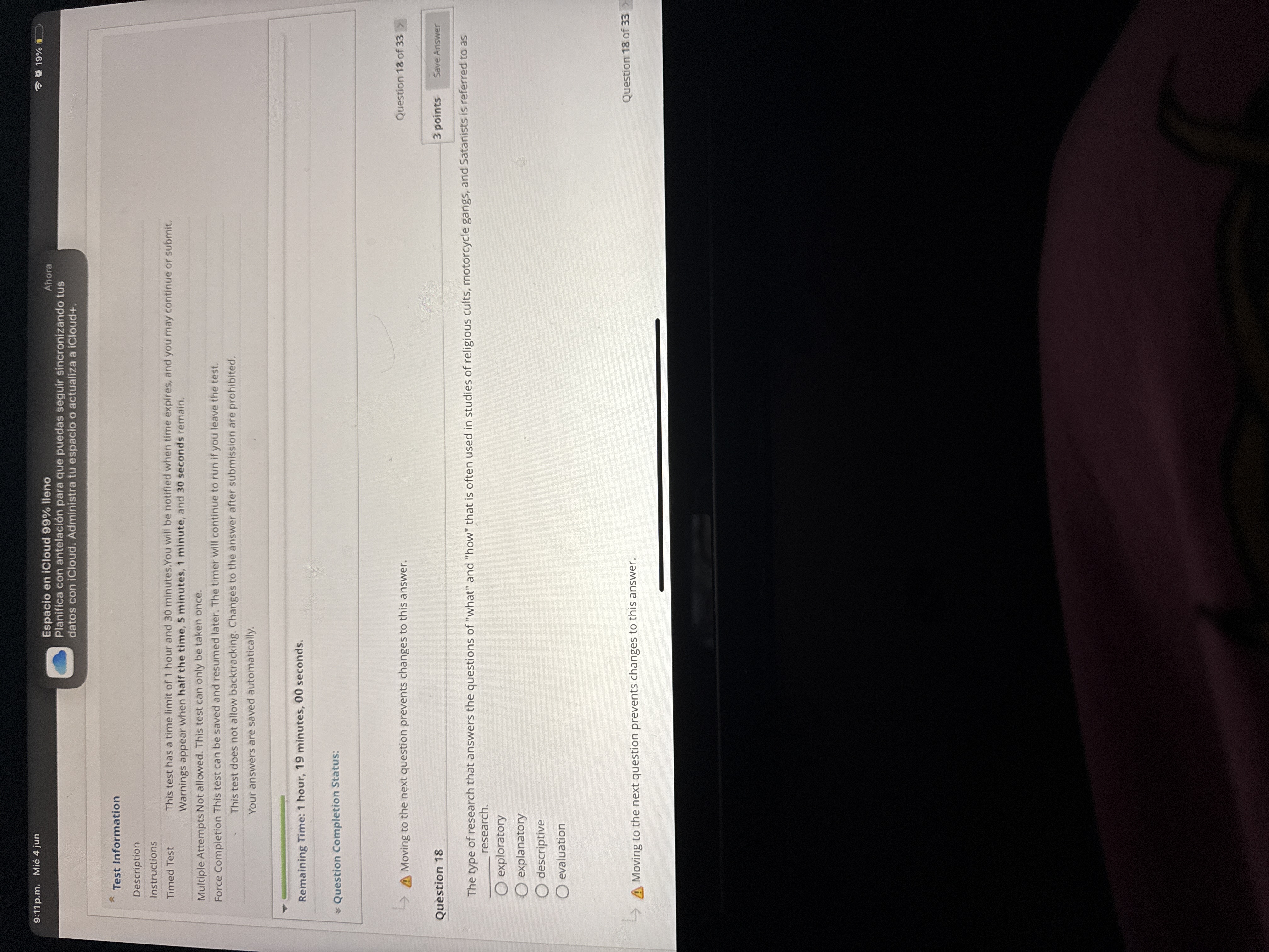 J 9:11 p.m. Mie 4 jun Espacio en iCloud 99% lleno