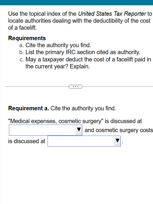 Use the topical index of the United States Tax