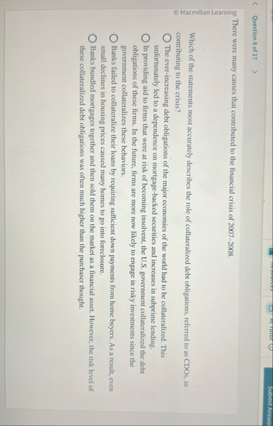 Question 8 of 2 7 There were many causes that