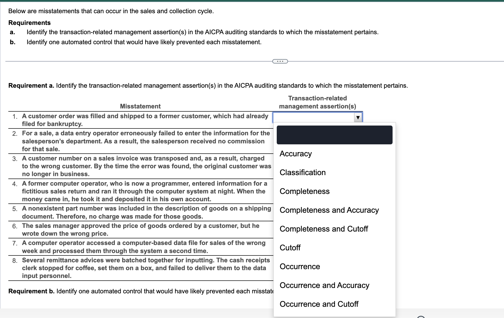 answer for each number Below are misstatements