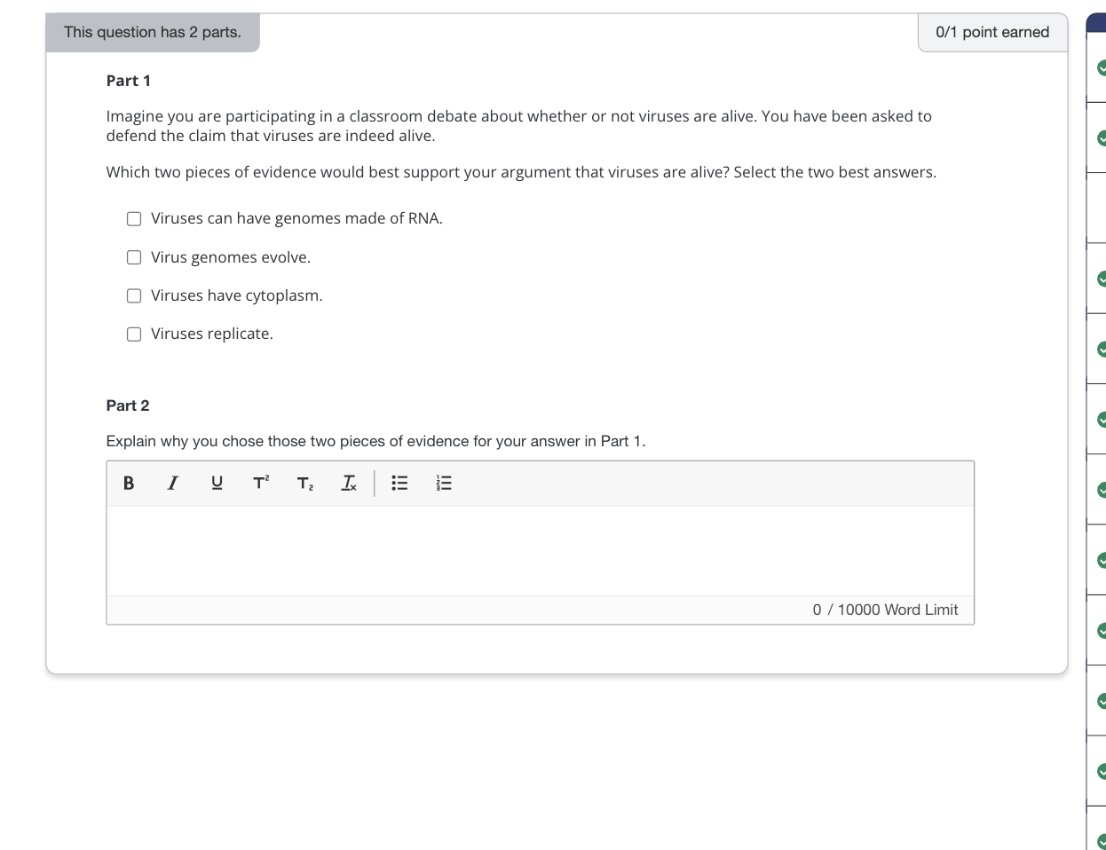 answer This question has 2 parts. 0/1 point