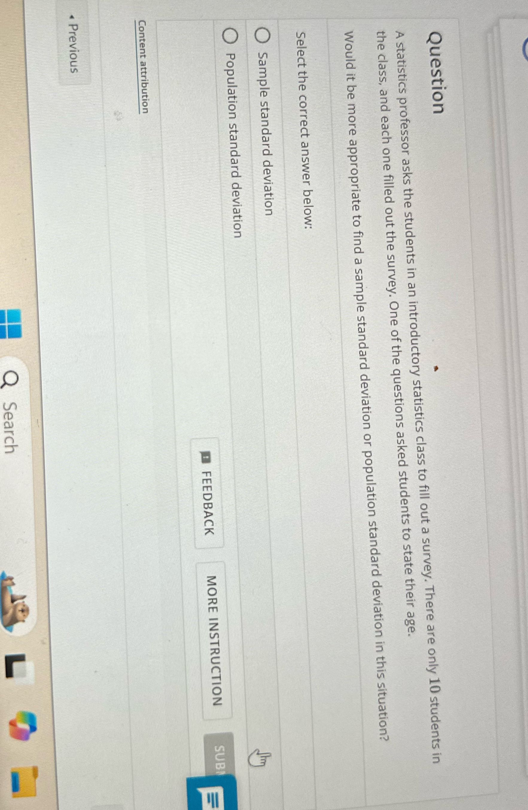 Question A statistics professor asks the students