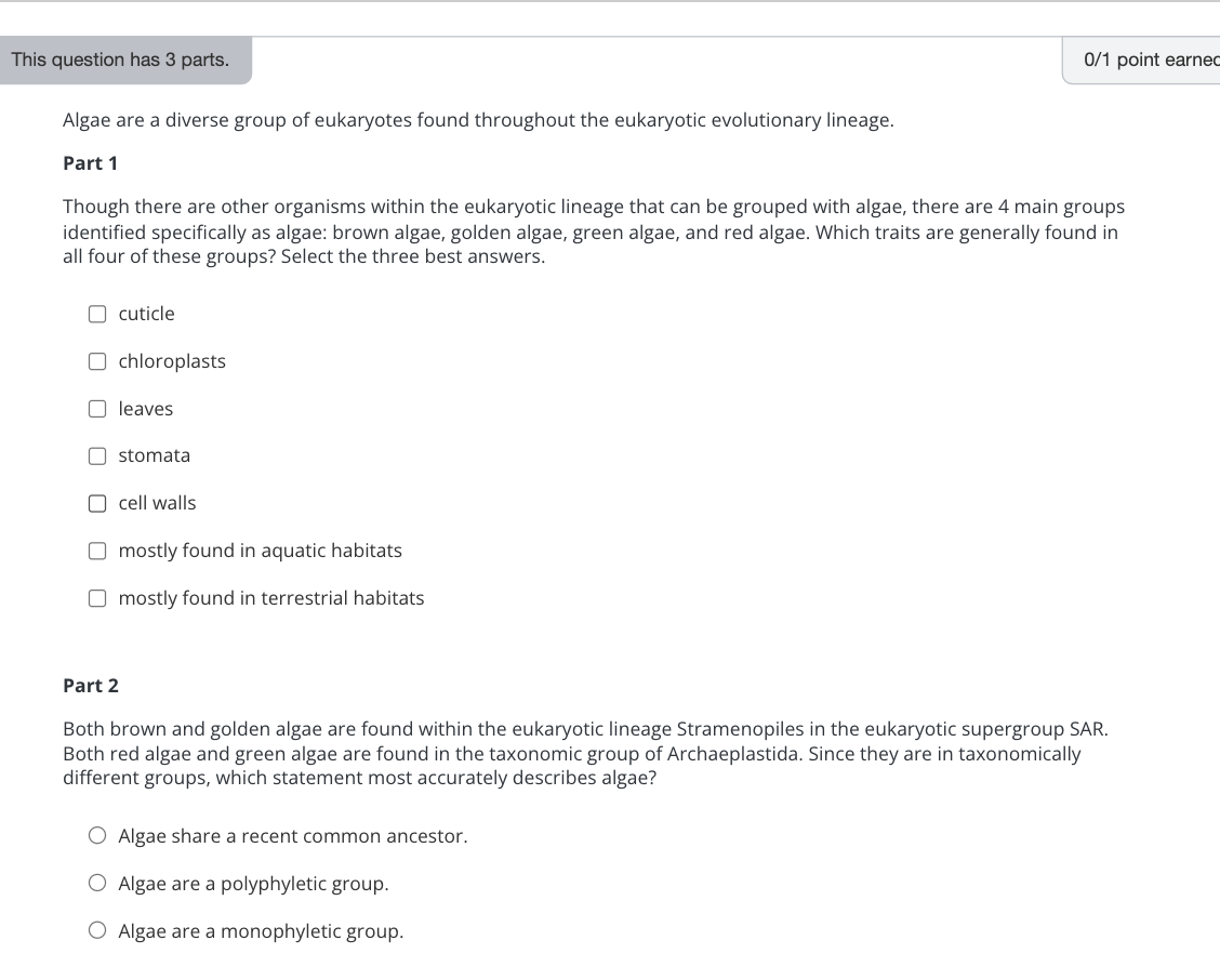 answer This question has 3 parts. 0/1 point