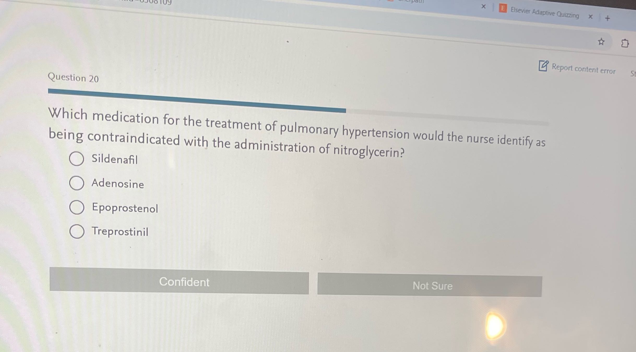 X E Elsevier Adaptive Quizzing x + Report content