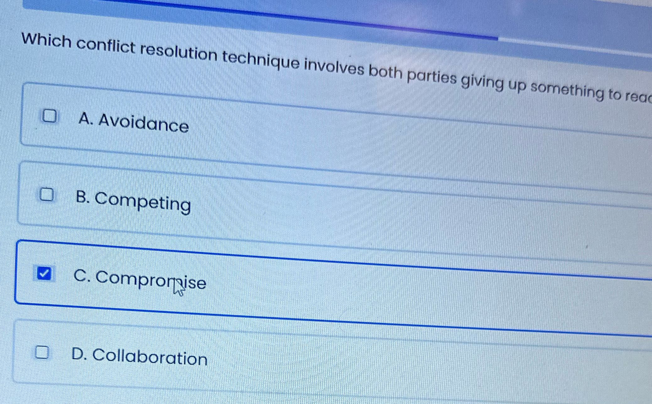 Which conflict resolution technique involves both
