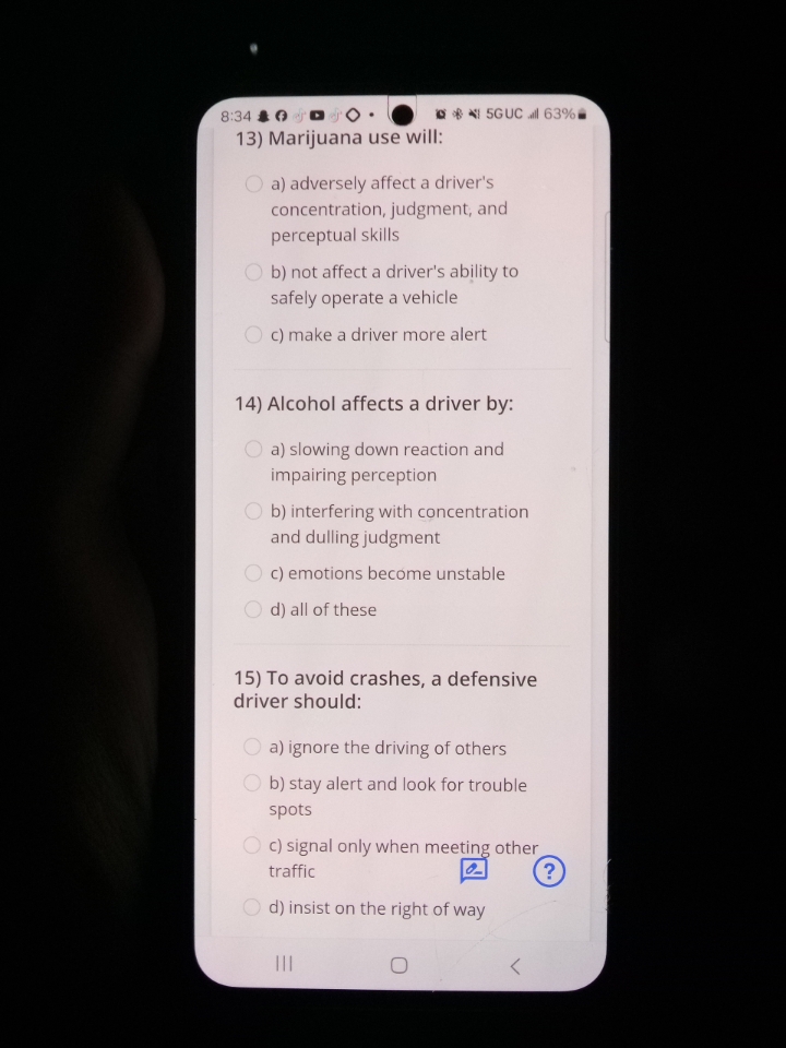 8:34 & ADO . $ 1 5GUC will 63% 13) Marijuana use
