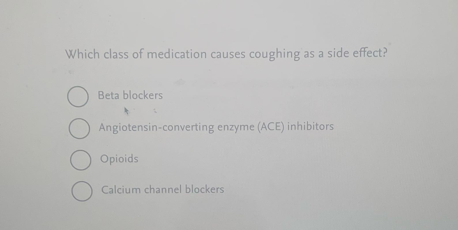 Which class of medication causes coughing as a