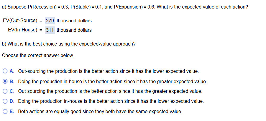 answer a) Suppose P(Recession) = 0.3, P(Stable)=