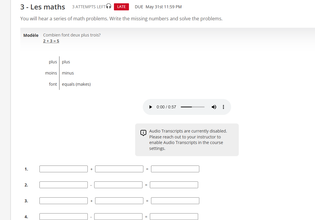 3 - Les maths 3 ATTEMPTS LEFT ( LATE DUE May 31st