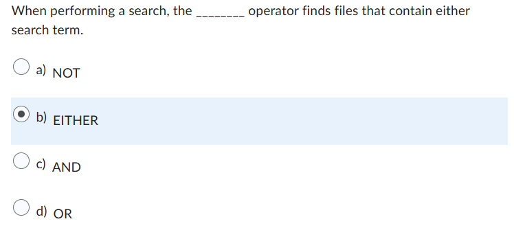 answer operator finds files that contain either