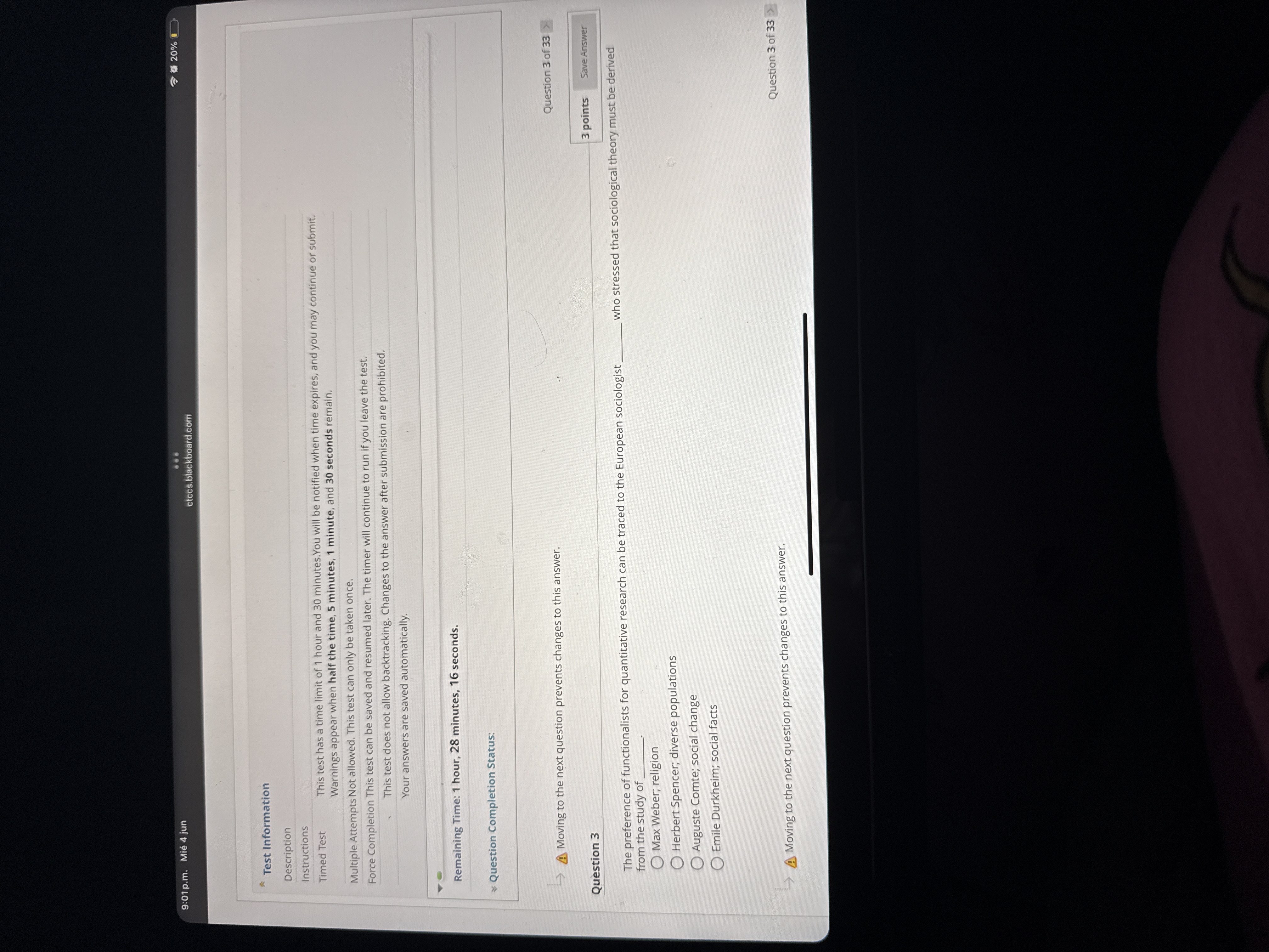 H 9:01 p.m. Mie 4 jun ctccs.blackboard.com 20%